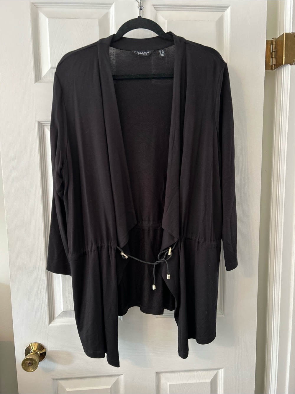 Susan Graver Black Open-Front Drawstring Cardigan